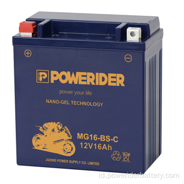 12V 16Ah YTX16-BS Nano-Gel Tech Motor Starter Baterai
